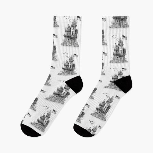 Item preview, Vintage Haunted House Drawing with American Flag designed and sold by bAIryBarn.