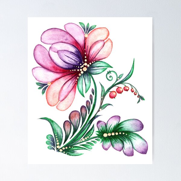 Item preview, purple-pink flowers of Ukraine in Petrykivka style, author's drawing designed and sold by Sunflower-7.