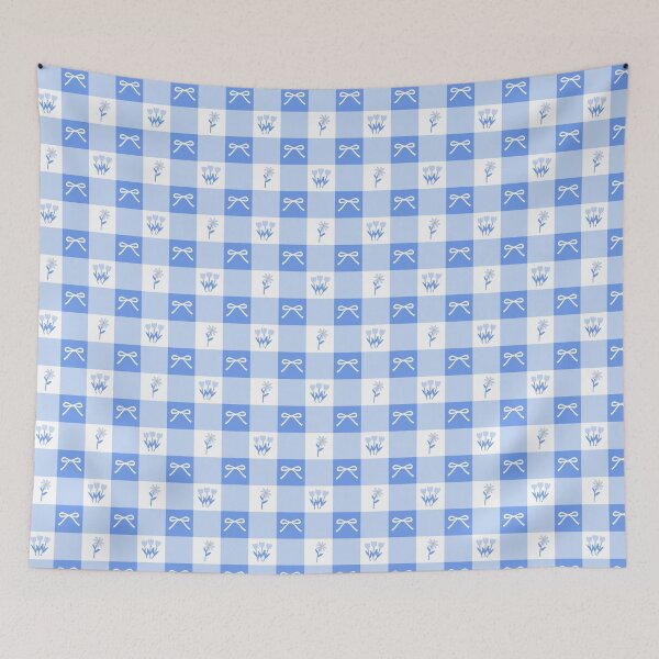 Item preview, Blue Gingham Pattern with Flowers and Bows designed and sold by KelseyNY.