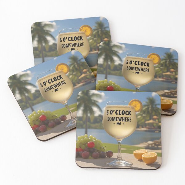 Item preview, It’s 5 O’Clock Somewhere – Tropical Wine Poster, Beach Vacation Wall Art, Home Bar Decor designed and sold by HOLIDAY DREAMING.