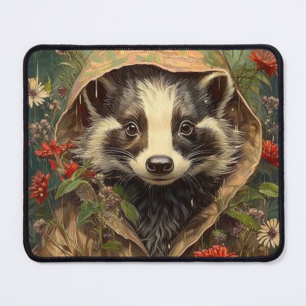Item preview, Badger in Yellow Rain Coat designed and sold by FlosArtPrintShop.