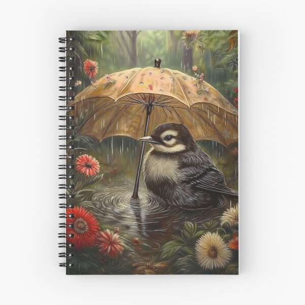 Item preview, Bird sitting in Puddle underneath Umbrella designed and sold by FlosArtPrintShop.
