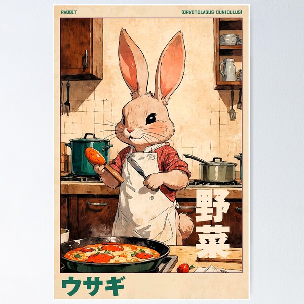 Item preview, Rabbit Making Vegetables Retro Poster designed and sold by VayzStudio.