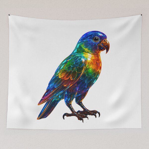 Item preview, Vibrant Rainbow Parrot Art – Colorful Glass Effect Bird designed and sold by GloriousArtSKD.