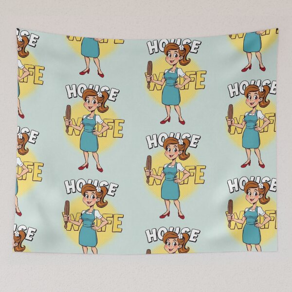 Item preview, Funny Housewife Apron Rolling Pin Design – Retro Artistic "House Wife" Print designed and sold by Tiwtiws.