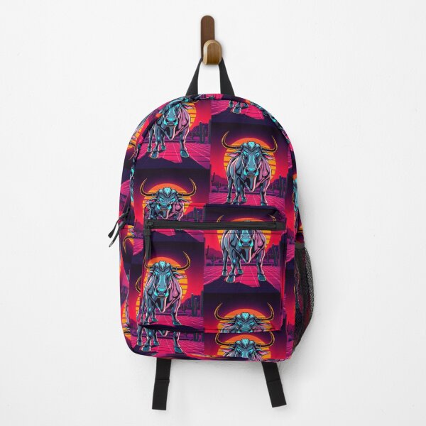 Item preview, Retro 80s Wall Street Bull – Desert Synthwave Sticker designed and sold by Tiwtiws.
