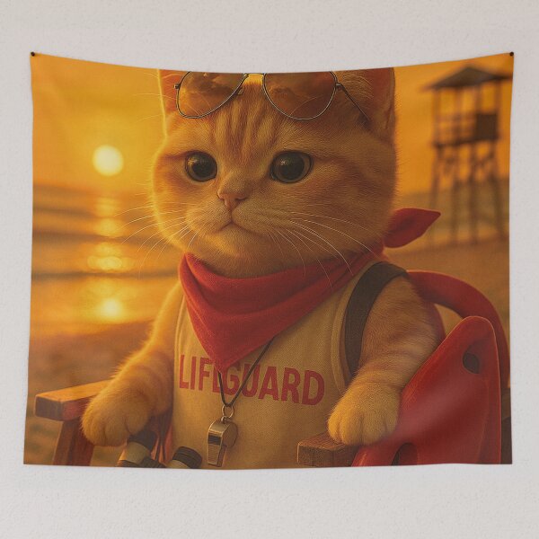 Item preview, funny cat, lifeguard on the beach designed and sold by Mauswohn.