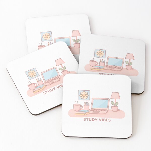 Item preview, Aesthetic Study Desk Setup | Pastel Laptop, Books & Coffee Design designed and sold by trendplusco.