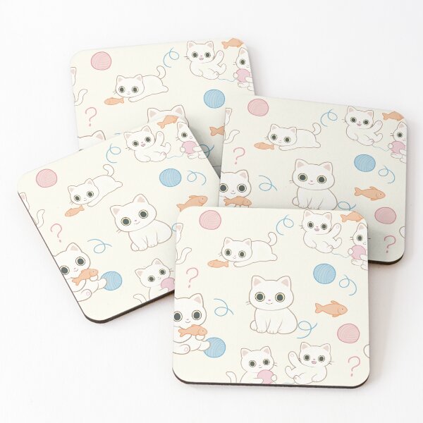 Item preview, Little cute white cat with fish and toys  designed and sold by JannymyGallery.