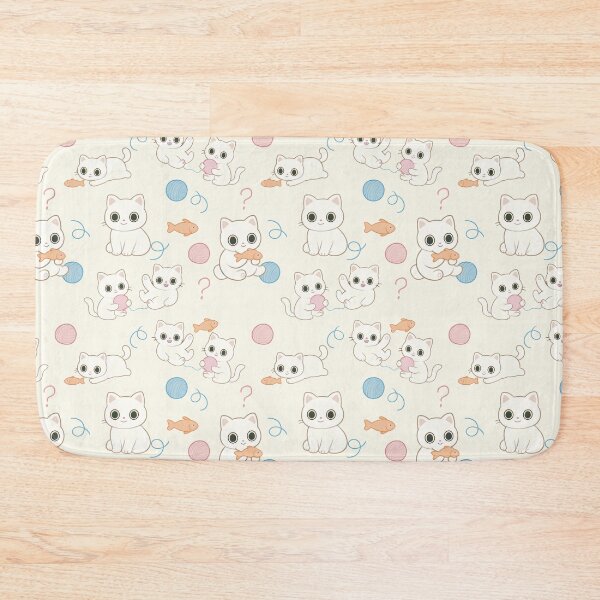 Item preview, Little cute white cat with fish and toys  designed and sold by JannymyGallery.