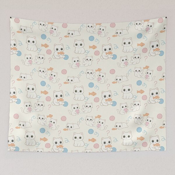 Item preview, Little cute white cat with fish and toys  designed and sold by JannymyGallery.