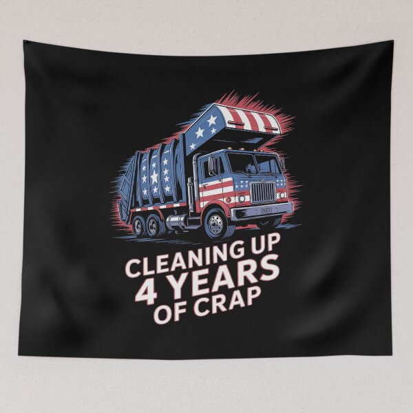 Item preview, Cleaning Up 4 Year Of Crap Trump Garbage America Flag  designed and sold by Charidana.
