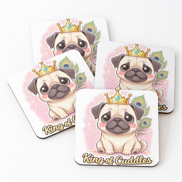 Item preview, Cute Royal Pug – King of Cuddles Crowned Dog with Peacock Feather designed and sold by ColorClouds.