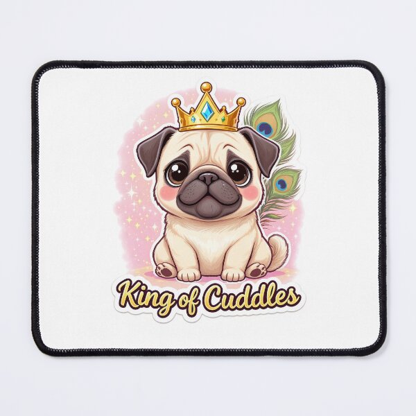 Item preview, Cute Royal Pug – King of Cuddles Crowned Dog with Peacock Feather designed and sold by ColorClouds.