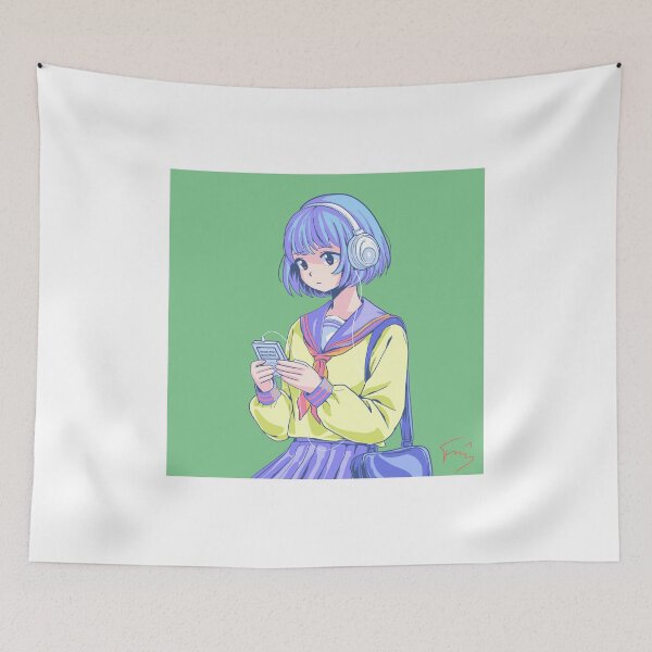 Item preview, Retro Anime Schoolgirl Listening to Music – 80s Vibes designed and sold by AirForceTuan.