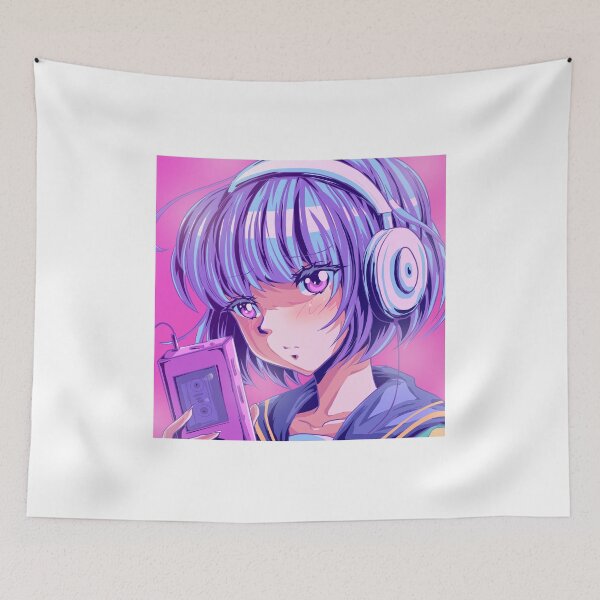 Item preview, 90s Anime Girl Listening to Walkman – Retro 80s City Pop Aesthetic designed and sold by AirForceTuan.
