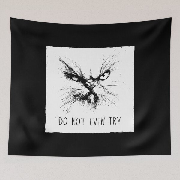Item preview, Do not even try, a sulky cat sketch, black and white, angry cat designed and sold by silent-violin.