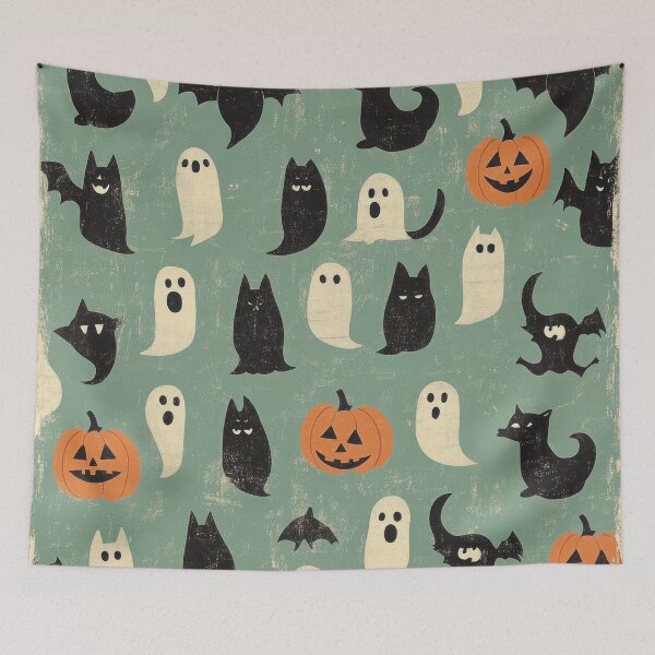 Item preview, Halloween green pattern with pumpkins and spooky bats  designed and sold by cocomelon168.