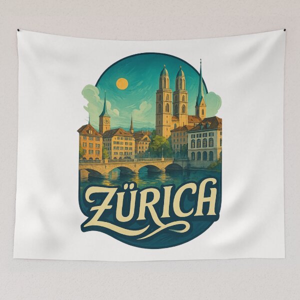 Item preview, Zürich Switzerland Old Town and Cathedral at Dusk designed and sold by Places On Earth.
