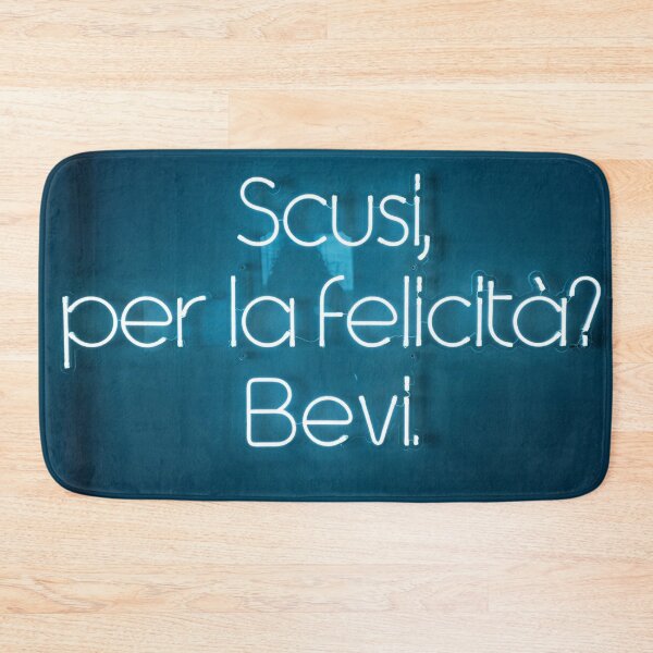 Item preview, Italian phrase: Where is the happiness? Drink! - typography in neon in a coffeeshop in Barolo Italy - summer street and travel photography designed and sold by Christa Stroo Photography.