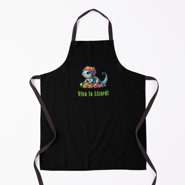 Item preview, Viva la Lizard! Vibrant floral lizard with sugar skull face in Mexican Day of the Dead style and text Viva la Lizard on black background designed and sold by All-Of-Art.
