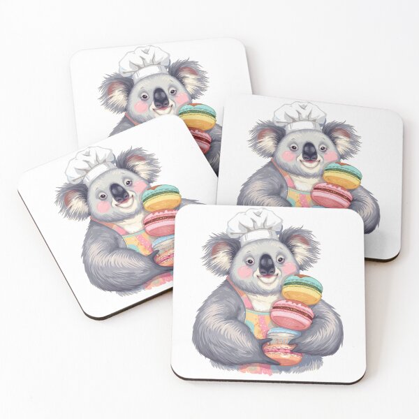 Item preview, Chubby Kawaii Koala Chef with Colorful Macarons designed and sold by PawxelArt.