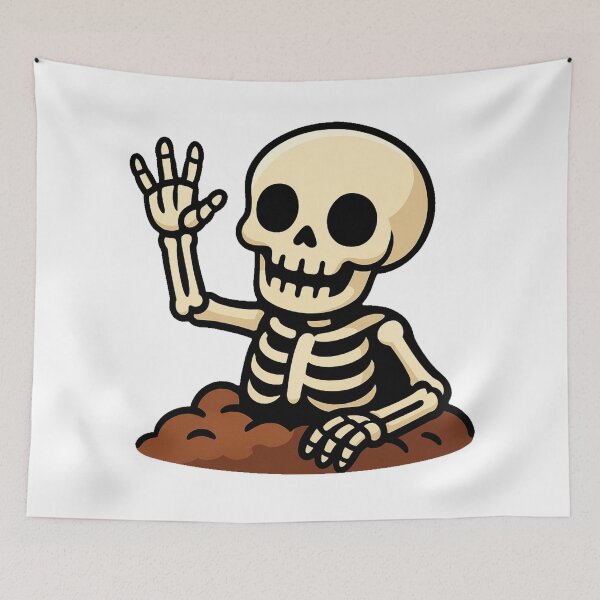 Item preview, Halloween Skeleton Cartoon Rising from Grave Spooky Cute Scary Funny Bone Character Creepy Horror Clipart Design Illustration designed and sold by Mimoshi ⭐⭐⭐⭐⭐.