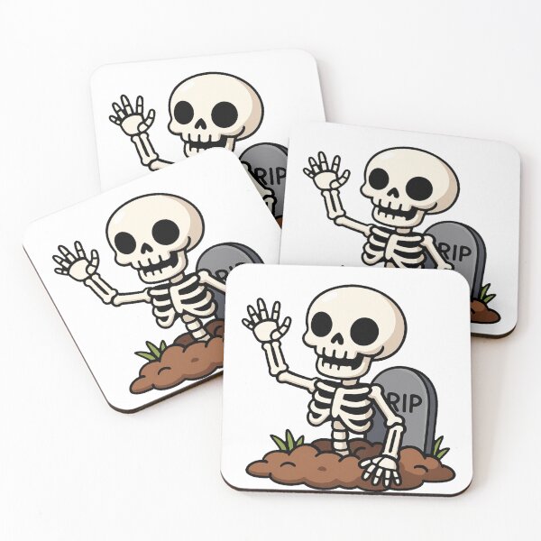 Item preview, Halloween Skeleton Rising from Grave RIP Tombstone Spooky Cartoon Cute Creepy Funny Scary Graveyard Horror Clipart Design designed and sold by Mimoshi ⭐⭐⭐⭐⭐.