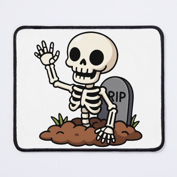 Item preview, Halloween Skeleton Rising from Grave RIP Tombstone Spooky Cartoon Cute Creepy Funny Scary Graveyard Horror Clipart Design designed and sold by Mimoshi ⭐⭐⭐⭐⭐.