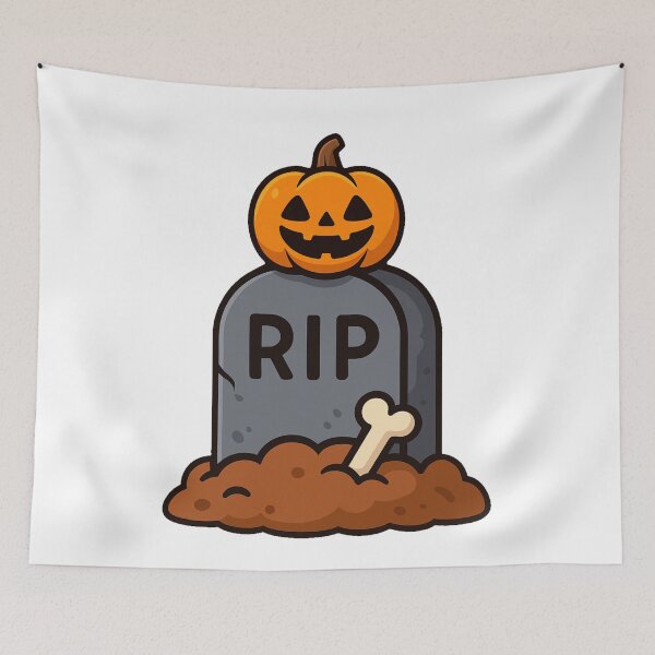 Item preview, Halloween Grave Tombstone RIP with Jack O Lantern Pumpkin Creepy Bone Spooky Graveyard Scary Cartoon Horror Decoration designed and sold by Mimoshi ⭐⭐⭐⭐⭐.