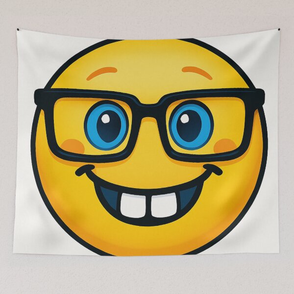 Item preview, Smiley with square nerd glasses – Happy cartoon emoji designed and sold by chrisbe-.