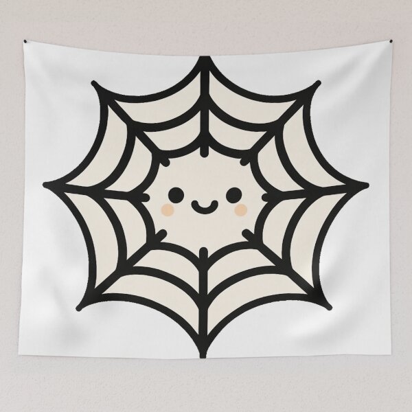 Item preview, Cute Kawaii Smiling Spider Web with Happy Face Adorable Chibi Halloween Cartoon Decorative Element for Kids designed and sold by Mimoshi ⭐⭐⭐⭐⭐.