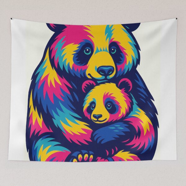 Item preview, Neon Panda: Mom & Baby – Pop Art Hug designed and sold by BreakingWorse.