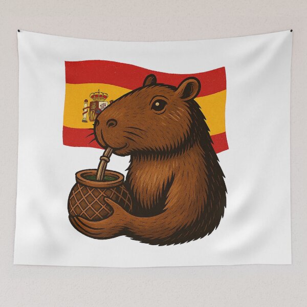 Item preview, Cute Capybara Drinking Yerba Mate – Spanish Flag Edition designed and sold by flamini.