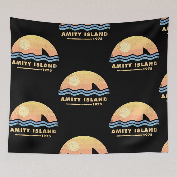Item preview, Amity Island 1975 Vintage Sunset Shark Fin Beach Ocean Retro Summer designed and sold by RomayneMoskop1.