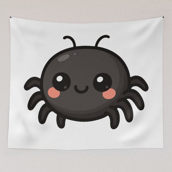 Item preview, Cute Kawaii Spider with Round Body Blushing Cheeks Smiling Face Adorable Chibi Halloween Cartoon Animal Character designed and sold by Mimoshi ⭐⭐⭐⭐⭐.