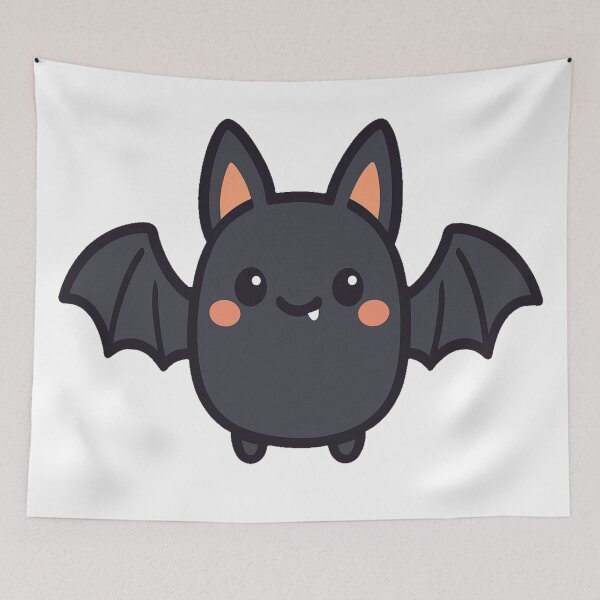 Item preview, Cute Kawaii Bat with Tiny Fangs Smiling Round Body Open Wings Adorable Chibi Halloween Cartoon Animal Character designed and sold by Mimoshi ⭐⭐⭐⭐⭐.