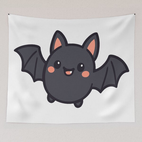 Item preview, Cute Kawaii Happy Smiling Bat with Wide Open Wings Adorable Spooky Halloween Cartoon Style Chibi Animal Character designed and sold by Mimoshi ⭐⭐⭐⭐⭐.