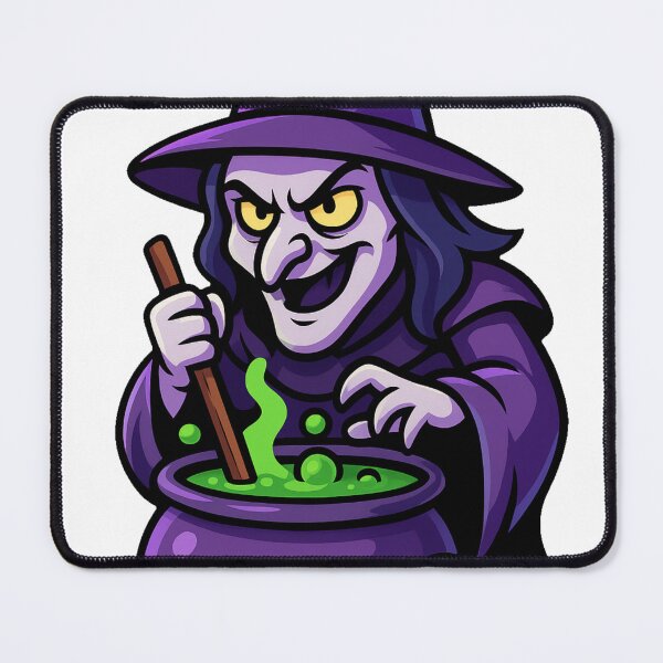 Item preview, Evil Wicked Witch Stirring Green Poison Potion in Cauldron with Creepy Smile Halloween Dark Cartoon Horror Style designed and sold by Mimoshi ⭐⭐⭐⭐⭐.