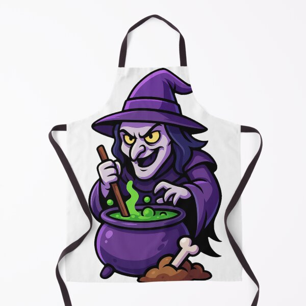 Item preview, Evil Wicked Witch Stirring Green Poison Potion in Cauldron with Creepy Smile Halloween Dark Cartoon Horror Style designed and sold by Mimoshi ⭐⭐⭐⭐⭐.