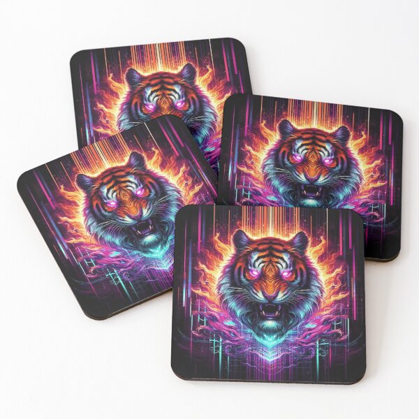 Item preview, Glitch Spirit Tiger – Neon Cyberpunk Animal Art designed and sold by DreamArt Creations.