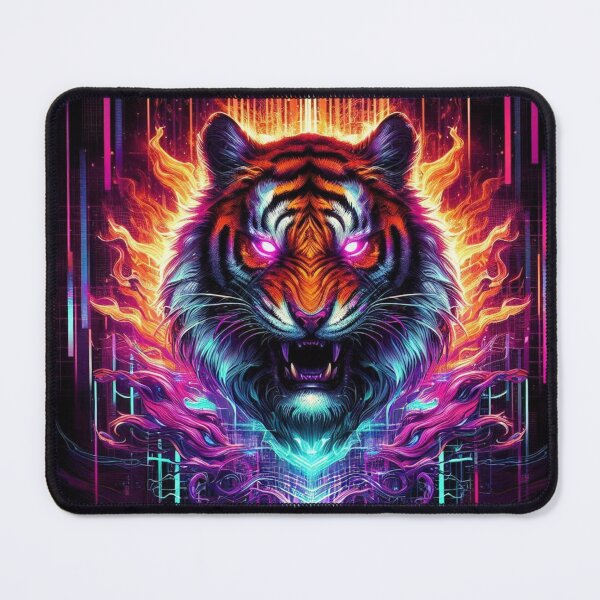 Item preview, Glitch Spirit Tiger – Neon Cyberpunk Animal Art designed and sold by DreamArt Creations.