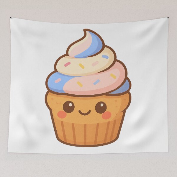 Item preview, Cute Cartoon Cupcake with Colorful Swirl Frosting Pastel Kawaii Style Sweet Dessert Bakery Pastry Party Celebration designed and sold by Mimoshi ⭐⭐⭐⭐⭐.
