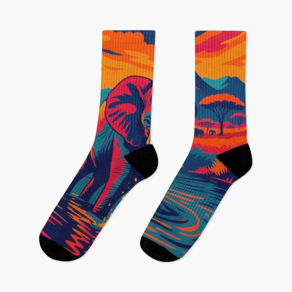 Item preview, Neon Savannah: Elephant by the Water – Pop Art Sunset designed and sold by BreakingWorse.