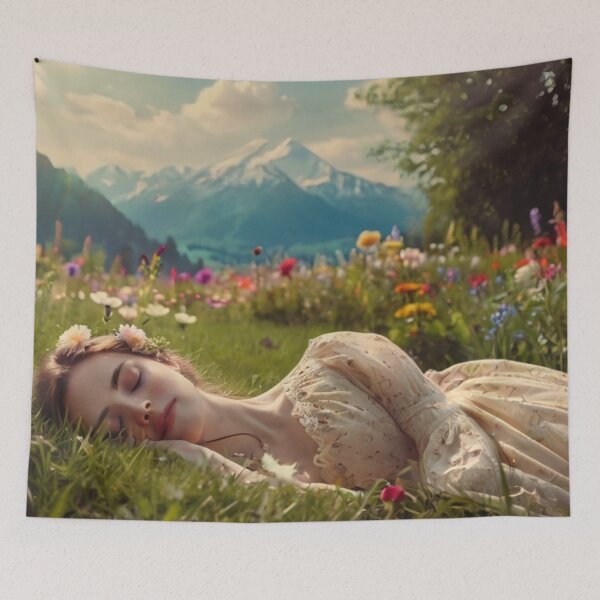 Item preview, Peaceful Victorian Woman Sleeping in Wildflower Meadow designed and sold by BlareBlare.