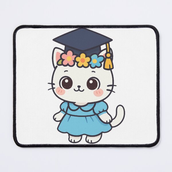 Item preview, Adorable White Cat in Graduation Gown with Flower Crown Cute Cartoon Style Student Success Celebration Illustration designed and sold by Mimoshi ⭐⭐⭐⭐⭐.