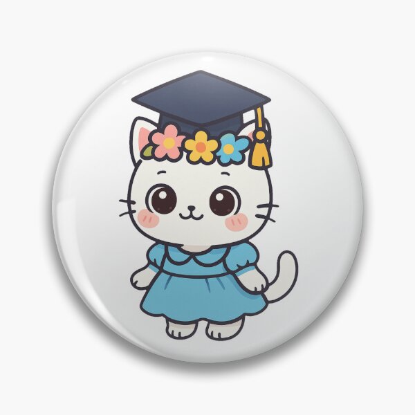 Item preview, Adorable White Cat in Graduation Gown with Flower Crown Cute Cartoon Style Student Success Celebration Illustration designed and sold by Mimoshi ⭐⭐⭐⭐⭐.