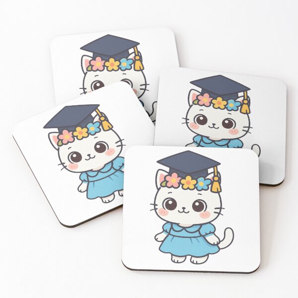 Item preview, Adorable White Cat in Graduation Gown with Flower Crown Cute Cartoon Style Student Success Celebration Illustration designed and sold by Mimoshi ⭐⭐⭐⭐⭐.