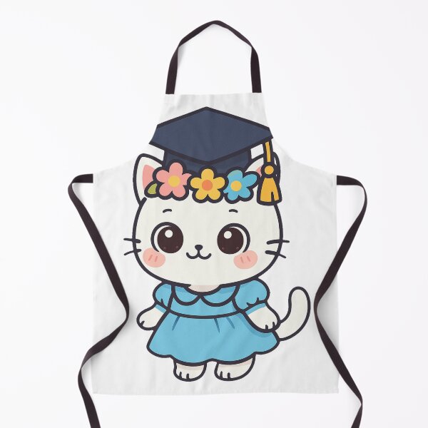 Item preview, Adorable White Cat in Graduation Gown with Flower Crown Cute Cartoon Style Student Success Celebration Illustration designed and sold by Mimoshi ⭐⭐⭐⭐⭐.