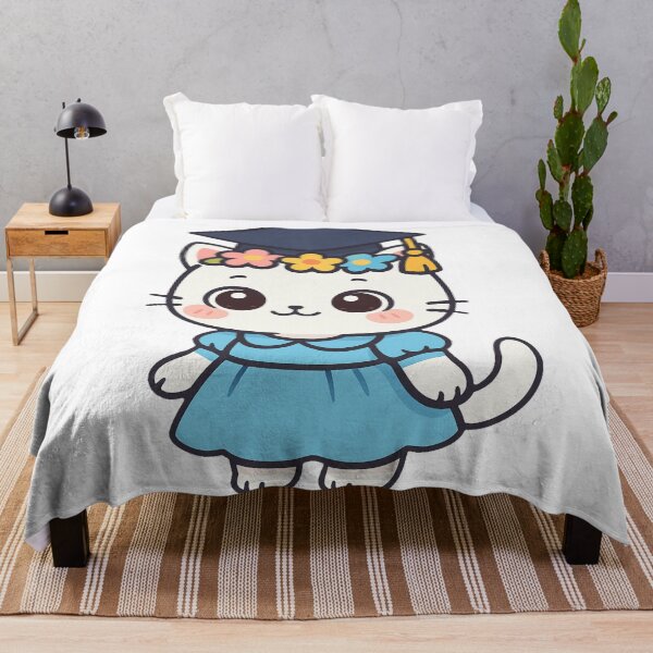 Item preview, Adorable White Cat in Graduation Gown with Flower Crown Cute Cartoon Style Student Success Celebration Illustration designed and sold by Mimoshi ⭐⭐⭐⭐⭐.